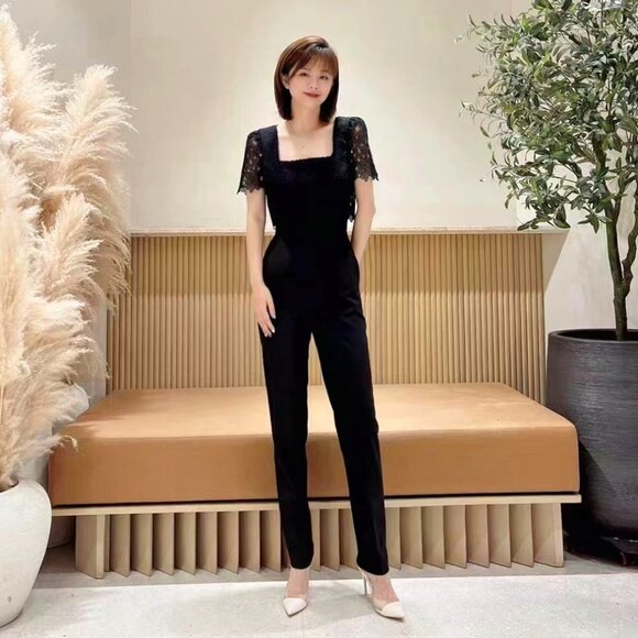 Lace Layered Jumpsuit - Black - Picture 1 of 6